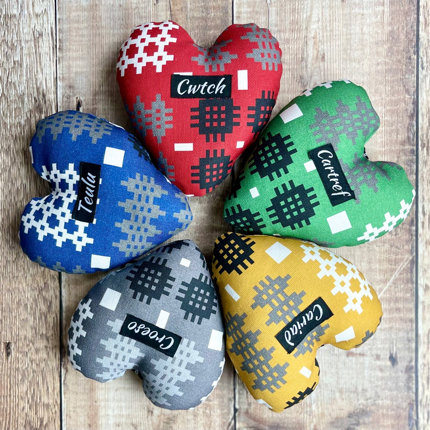 Grey Welsh Tapestry Print Croeso Heart Hanger