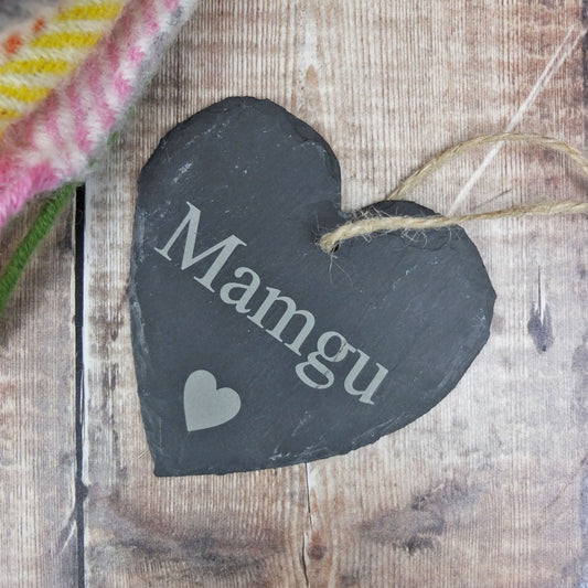 Medium Mamgu Slate Heart Hanger
