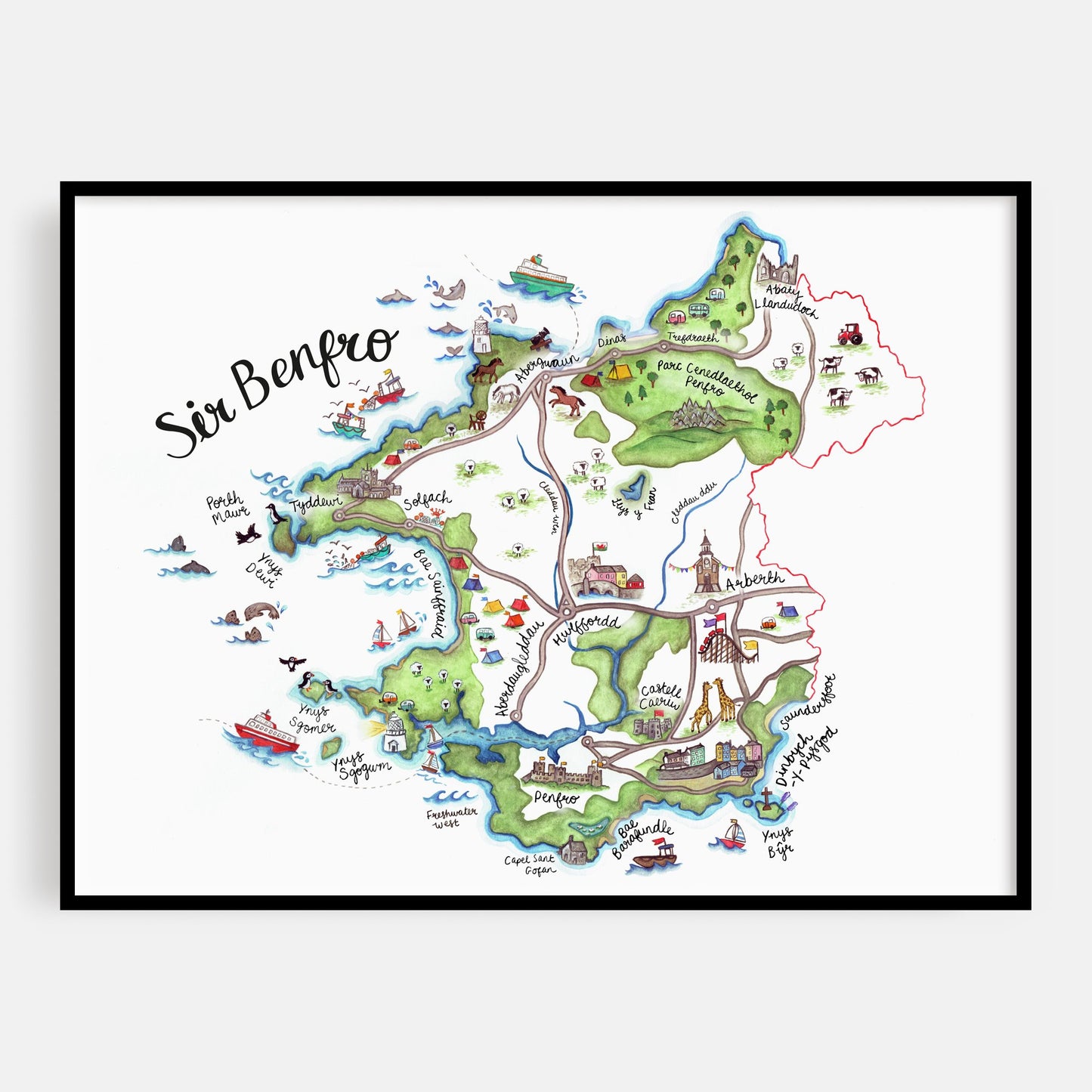 Pembrokeshire Map Welsh Art Print - Welsh