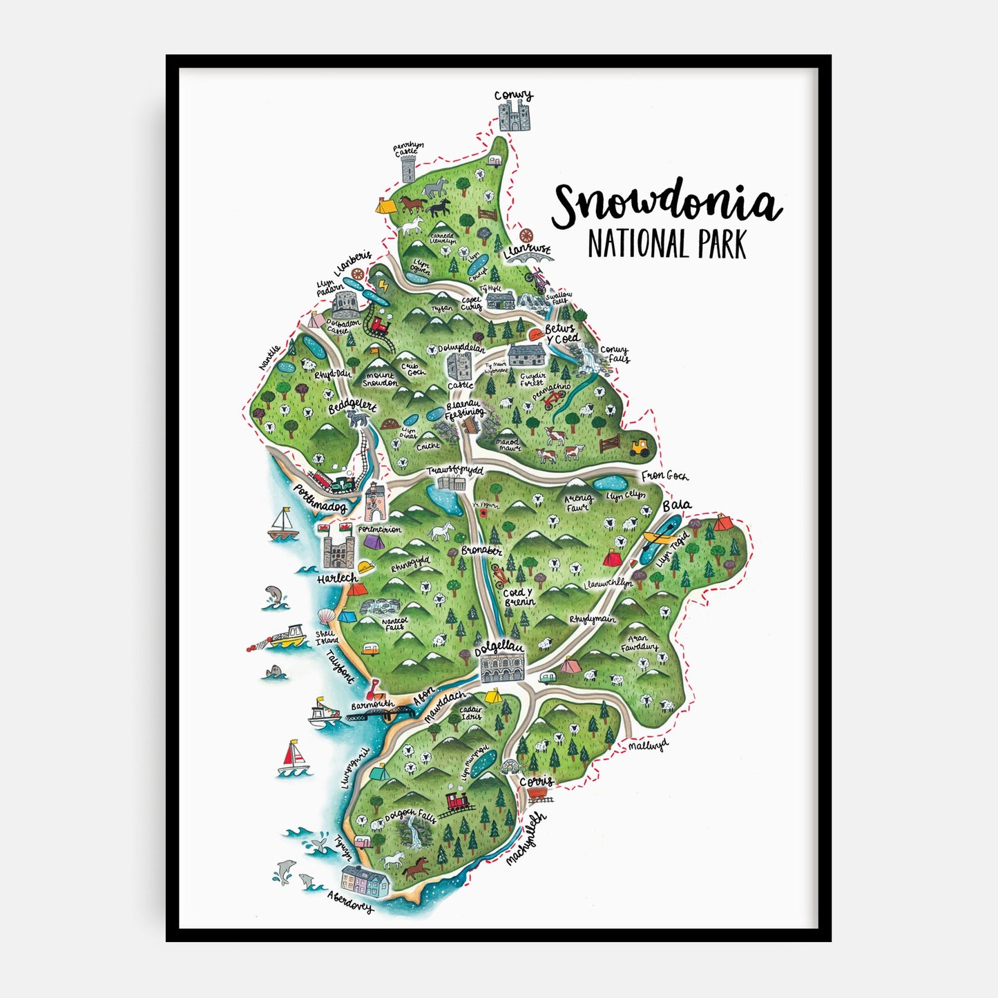 Snowdonia National Park Map Welsh Art Print - English