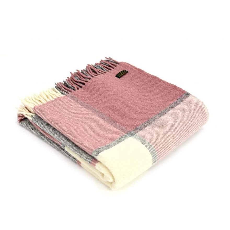 Dusky Pink Block Check Throw by Tweedmill
