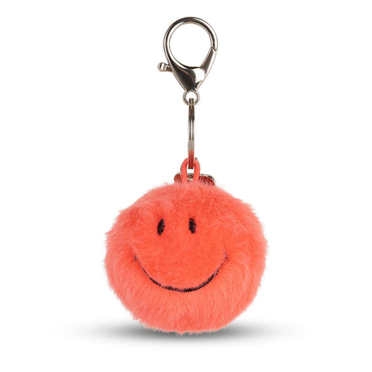 Smiley Fuzzy Bright Coral Keyring