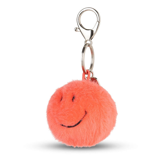 Smiley Fuzzy Bright Coral Keyring