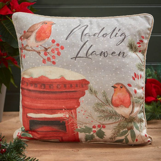 Nadolig Llawen Robin Cushion