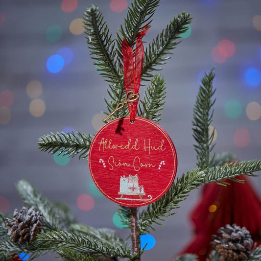 Welsh Wooden Bauble & Key Decoration