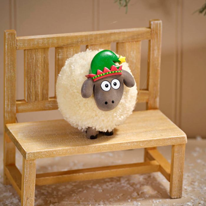 Large Cream Sheep With Elf Hat