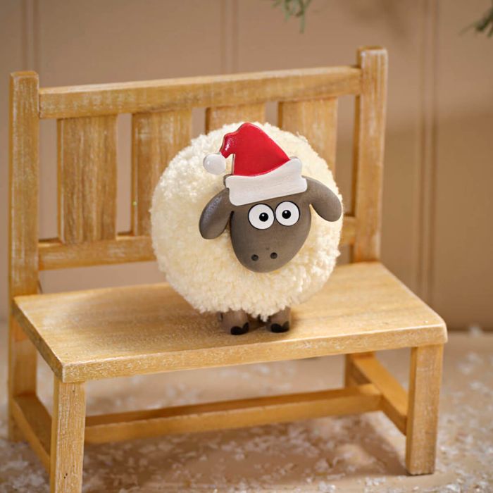 Large Cream Sheep With Santa Hat