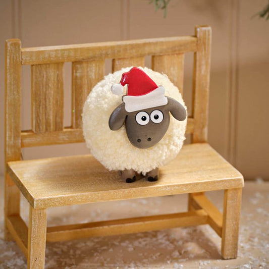 Large Cream Sheep With Santa Hat