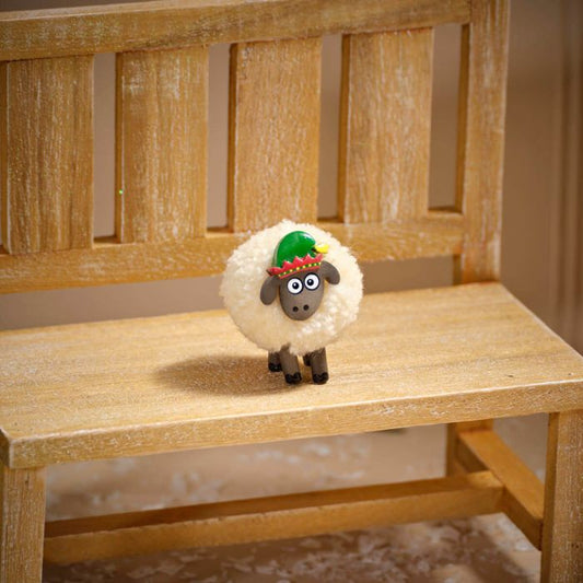 Small Cream Sheep With Elf Hat
