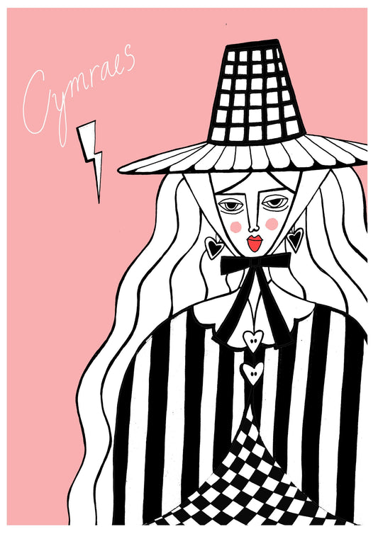 Welsh Lady Art Print In Pink - A3