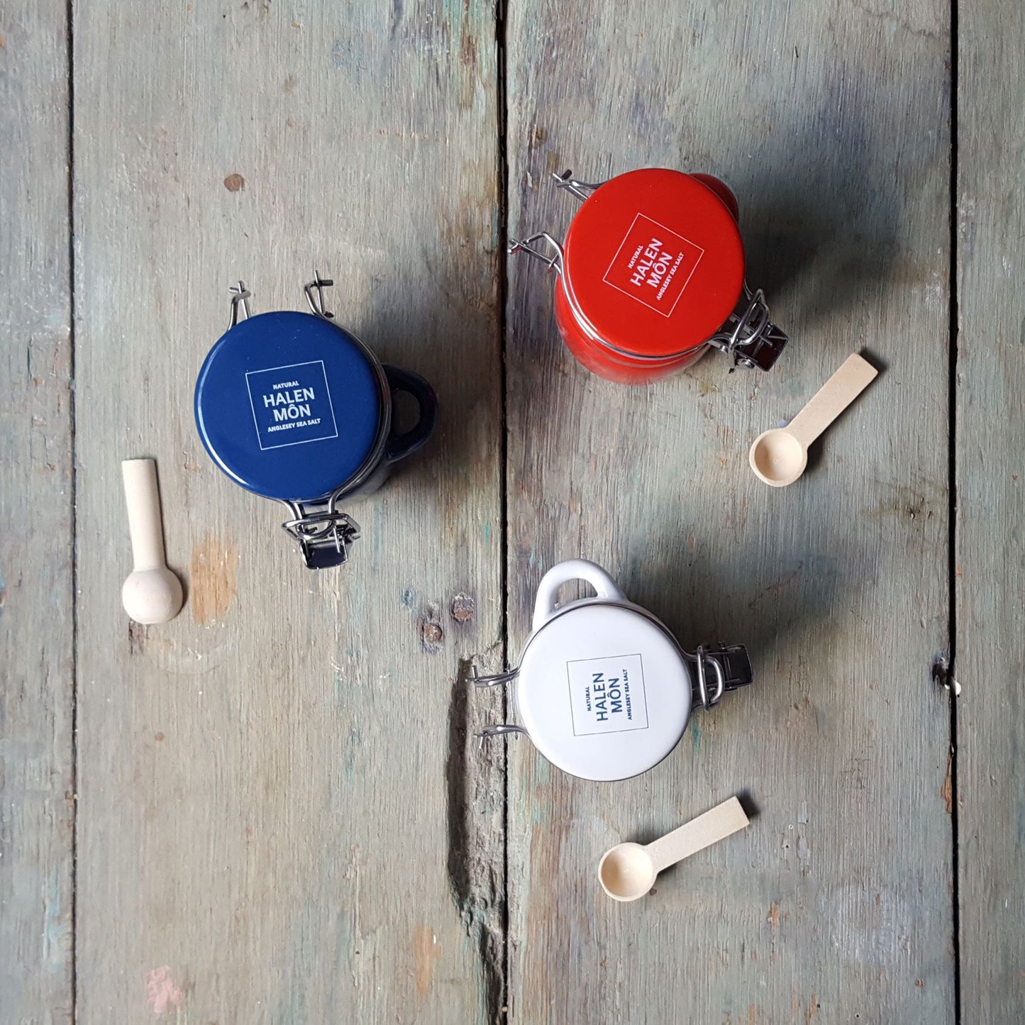 Blue Ceramic Jar of Pure White Sea Salt by Halen Mon