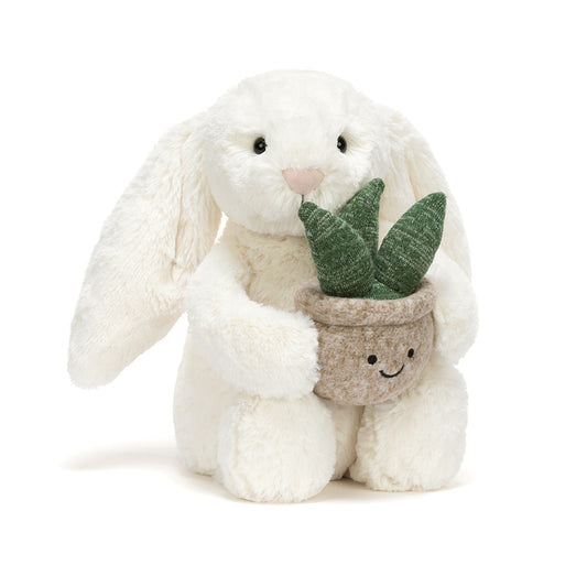 Cream Bunny with Plant By Jellycat