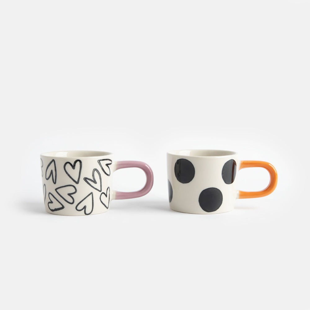Mono Spots/Hearts Set of 2 Espresso Cups