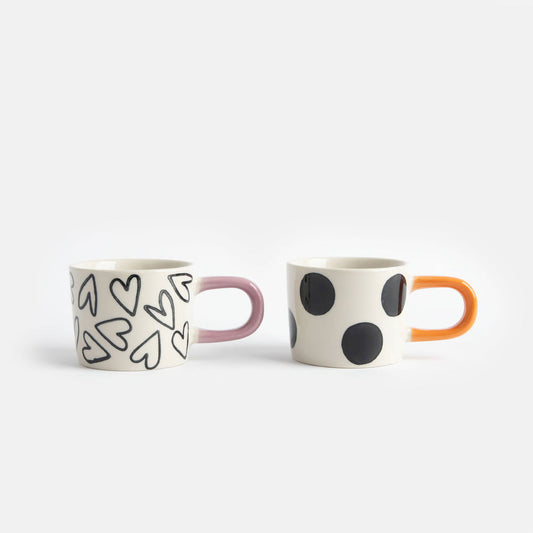 Mono Spots/Hearts Set of 2 Espresso Cups