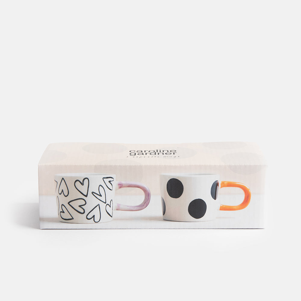 Mono Spots/Hearts Set of 2 Espresso Cups