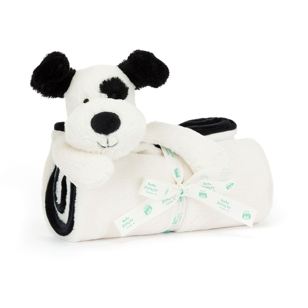 Bashful Black & Cream Puppy Blankie By Jellycat