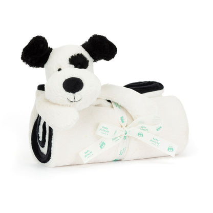 Bashful Black & Cream Puppy Blankie By Jellycat