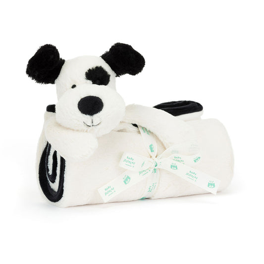 Bashful Black & Cream Puppy Blankie By Jellycat