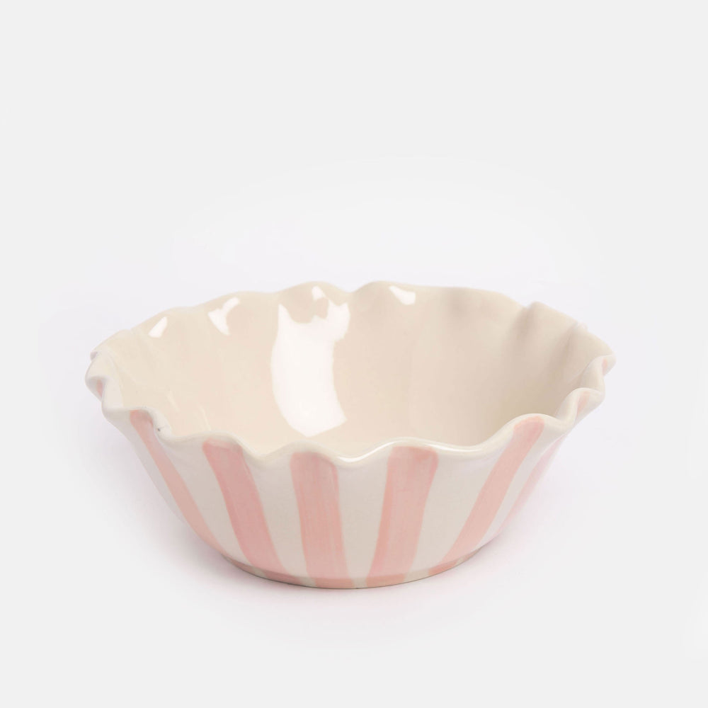 Pink Stripe Flower Scalloped Bowl