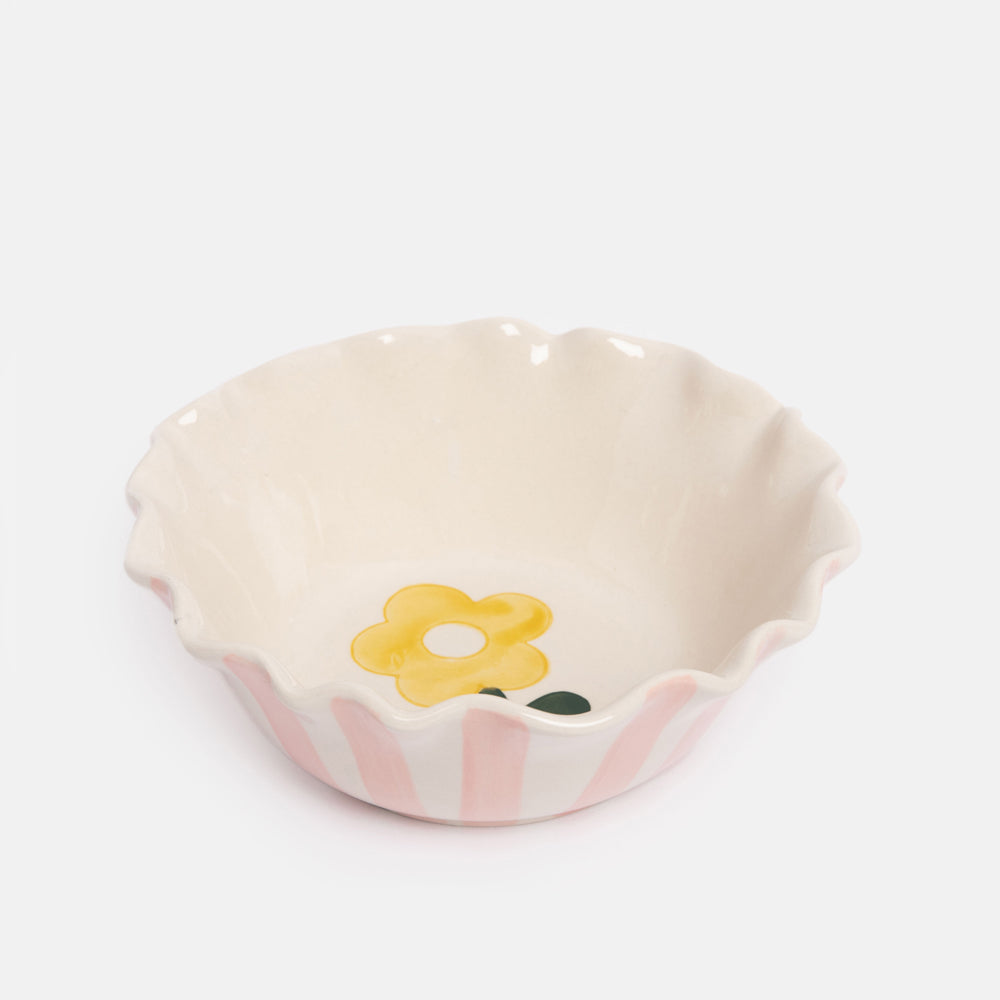 Pink Stripe Flower Scalloped Bowl
