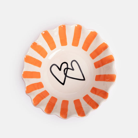 Orange Stripe Scallop Edge Hearts Bowl