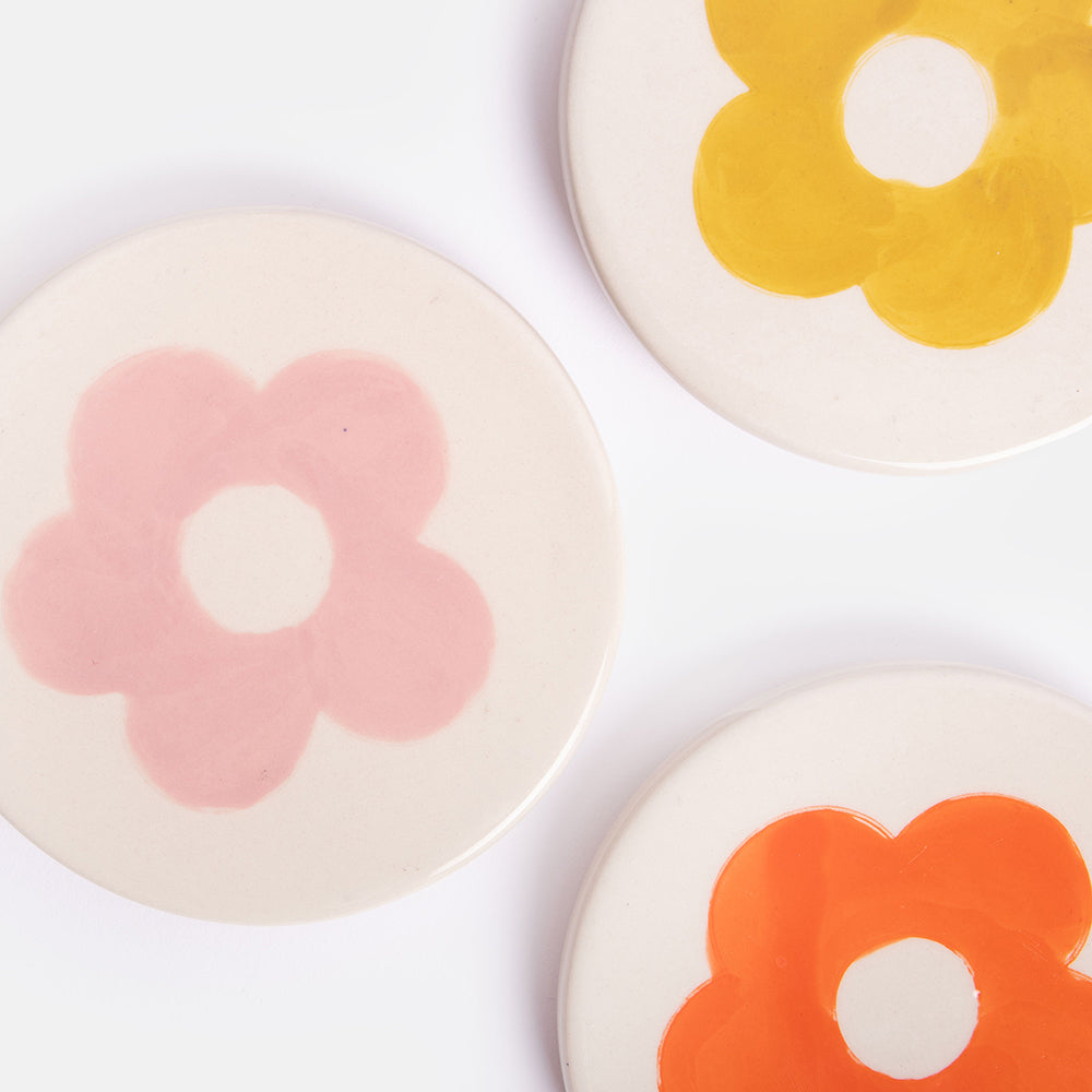 Set of 4 Stoneware Flower Coasters