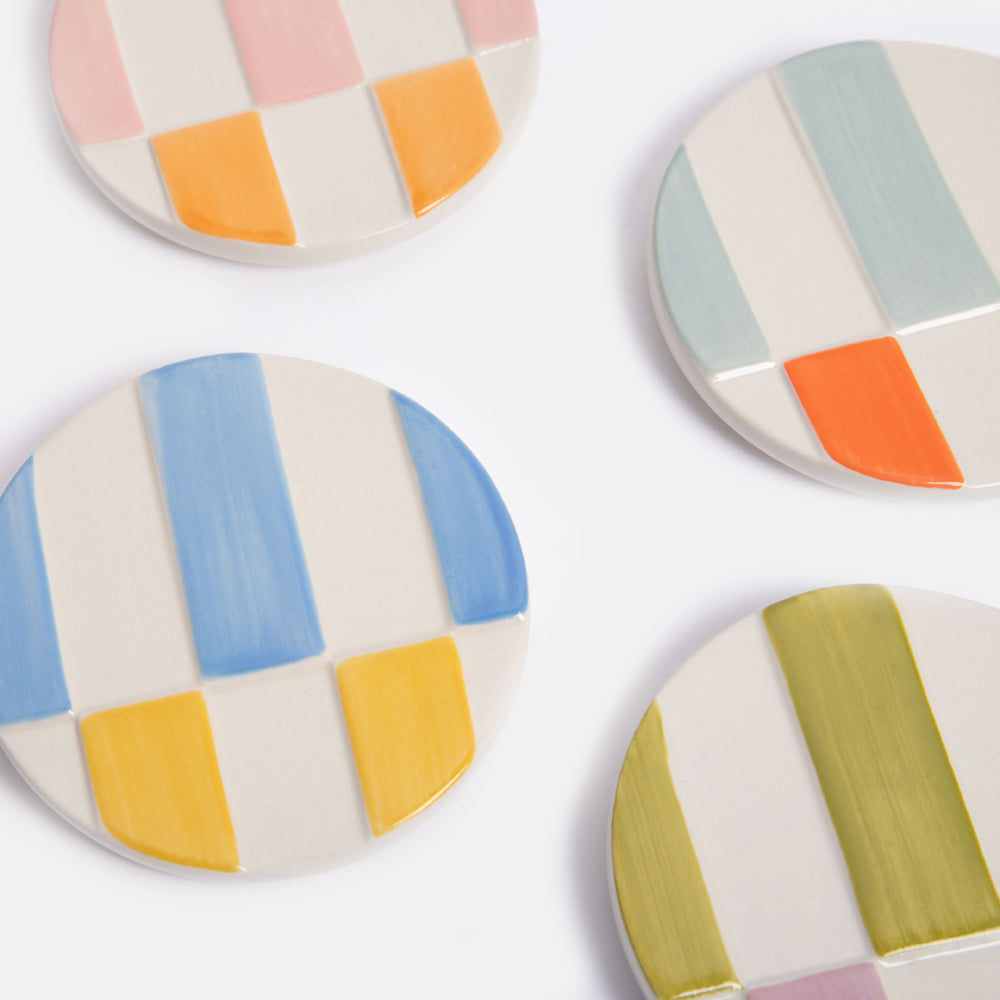 Set of 4 Multi Stripe Stoneware Coasters