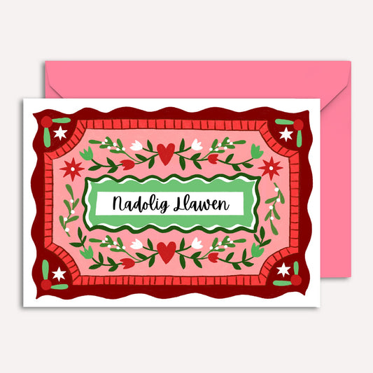 Nadolig Llawen Vintage Hearts Card