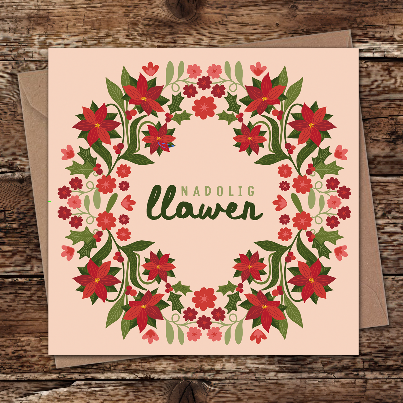Nadolig Llawen Berry Wreath Card