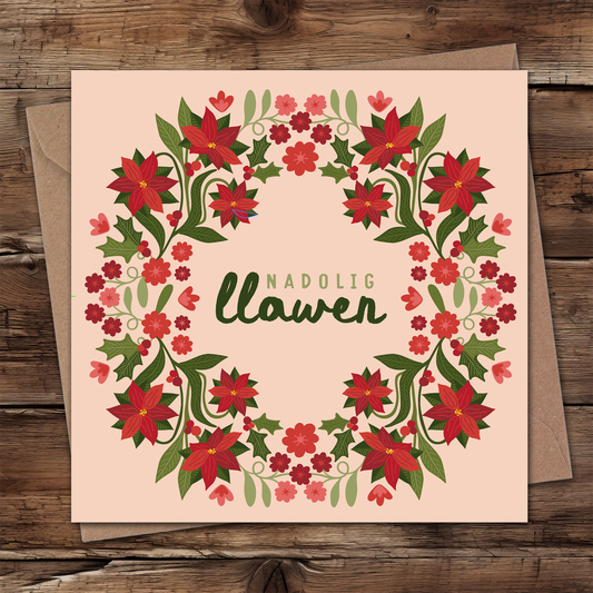 Nadolig Llawen Berry Wreath Card