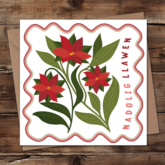 Nadolig Llawen Poinsettia Trio Card