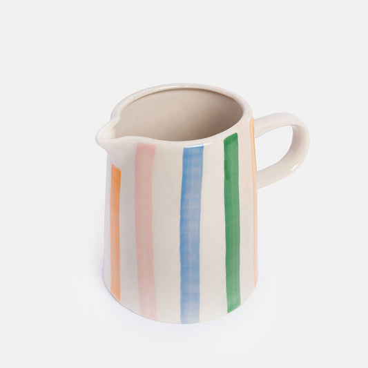 Multi Stripe Hand Painted Stoneware Jug Large