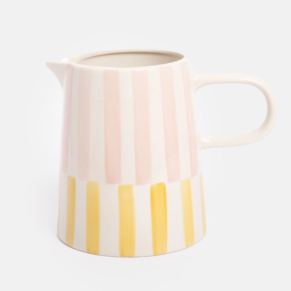 Pink/Yellow Stripe Hand Painted Stoneware Jug Large