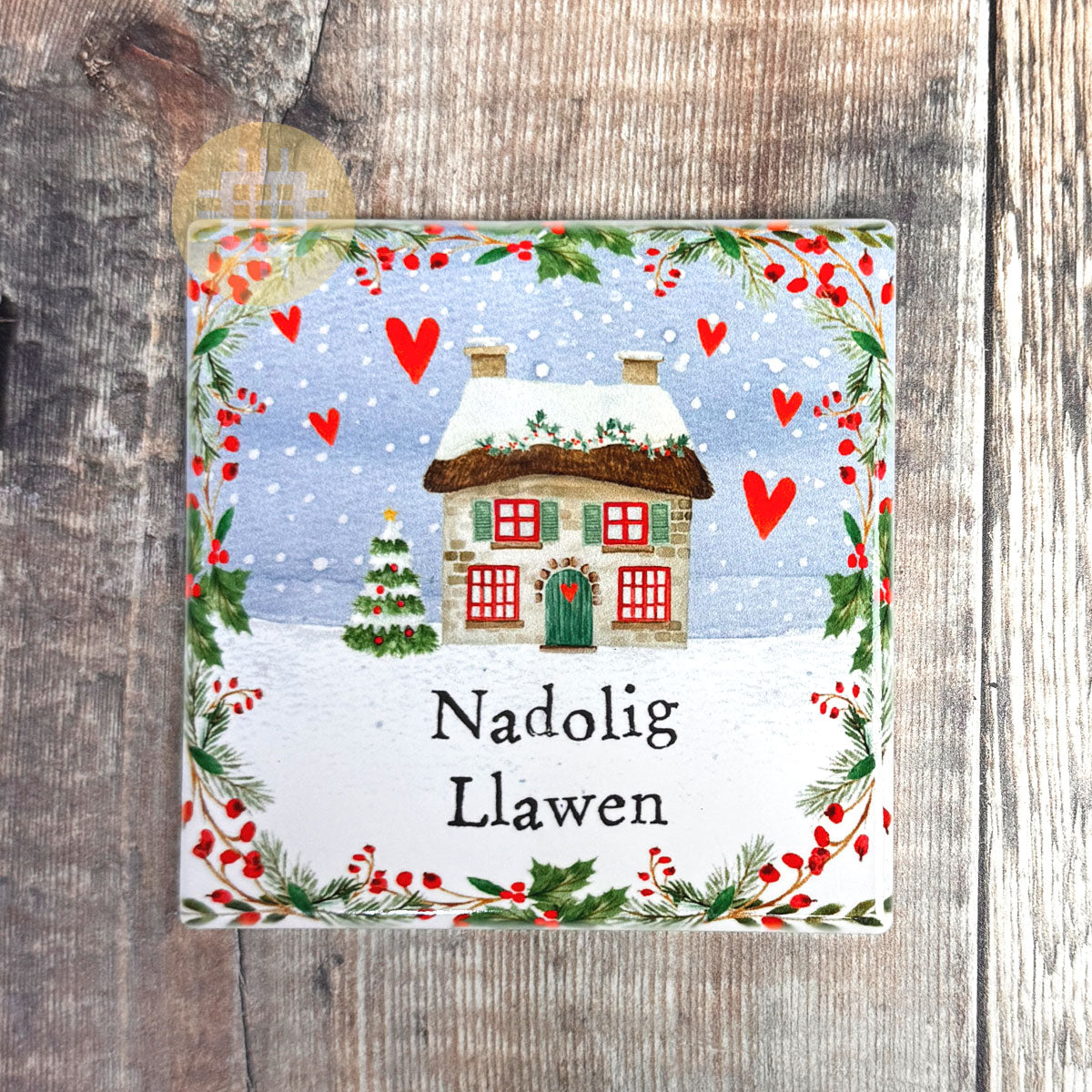 Nadolig Llawen Christmas House Coaster