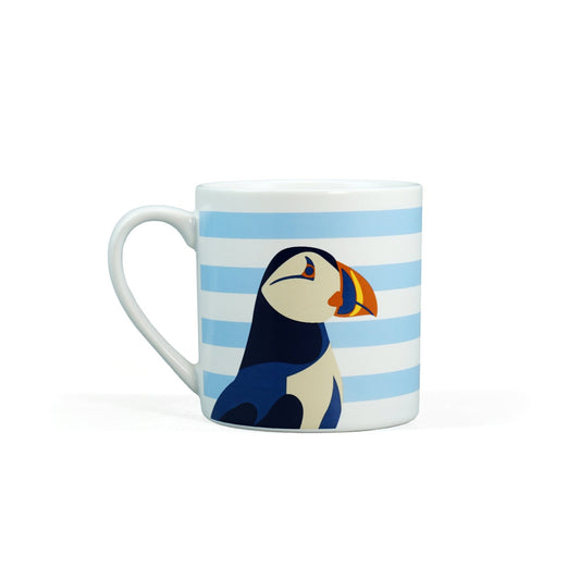 Blue Stripe Puffin Mug