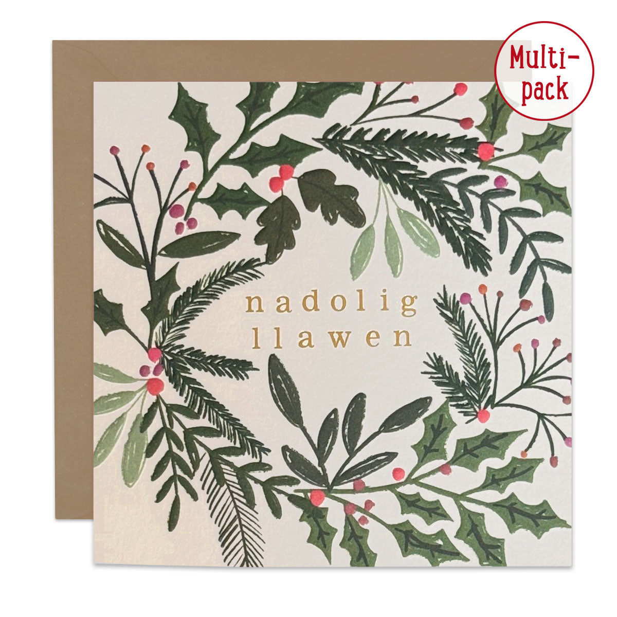 8 Pack Nadolig Llawen Wreath Cards