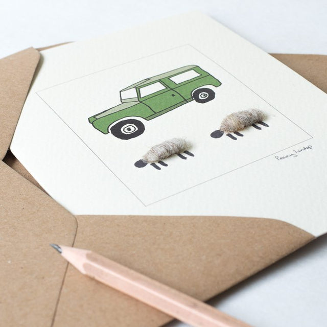 Sheep Land Rover card