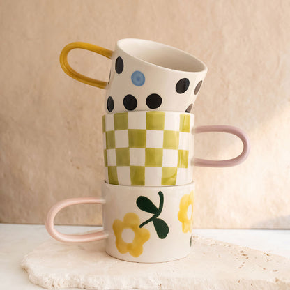 Green Check Ceramic Mug