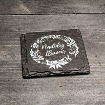 Slate Nadolig Llawen Wreath Coaster