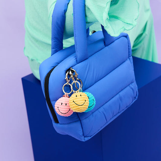 Smiley Teal Corduroy Keyring