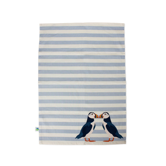Blue Stripe Puffin Tea Towel