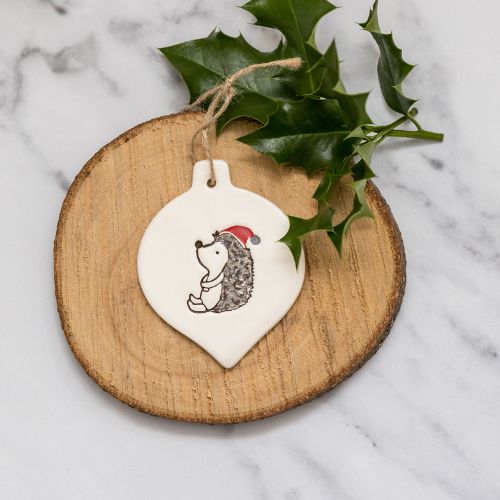 Hedgehog With Santa Hat Bauble