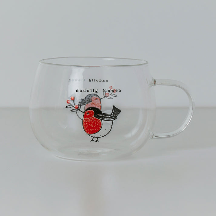 Nadolig Llawen Glass Robin Mug