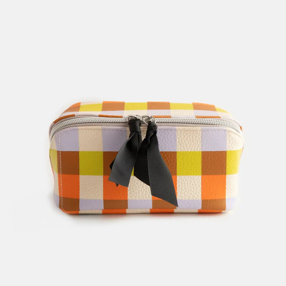 Multi Check Diagonal Cosmetic Bag