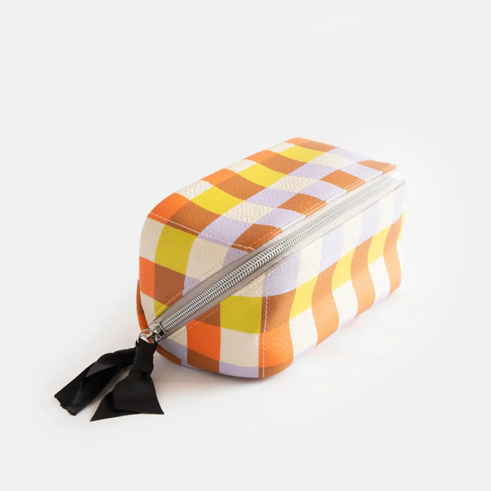 Multi Check Diagonal Cosmetic Bag