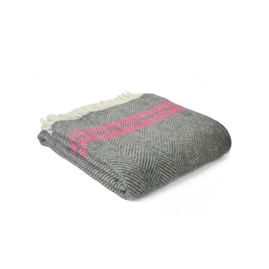 Pink 2 Stripe Welsh Blanket by Tweedmill