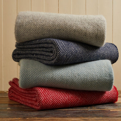 Fishbone Red Blanket Stitch Throw By Tweedmill