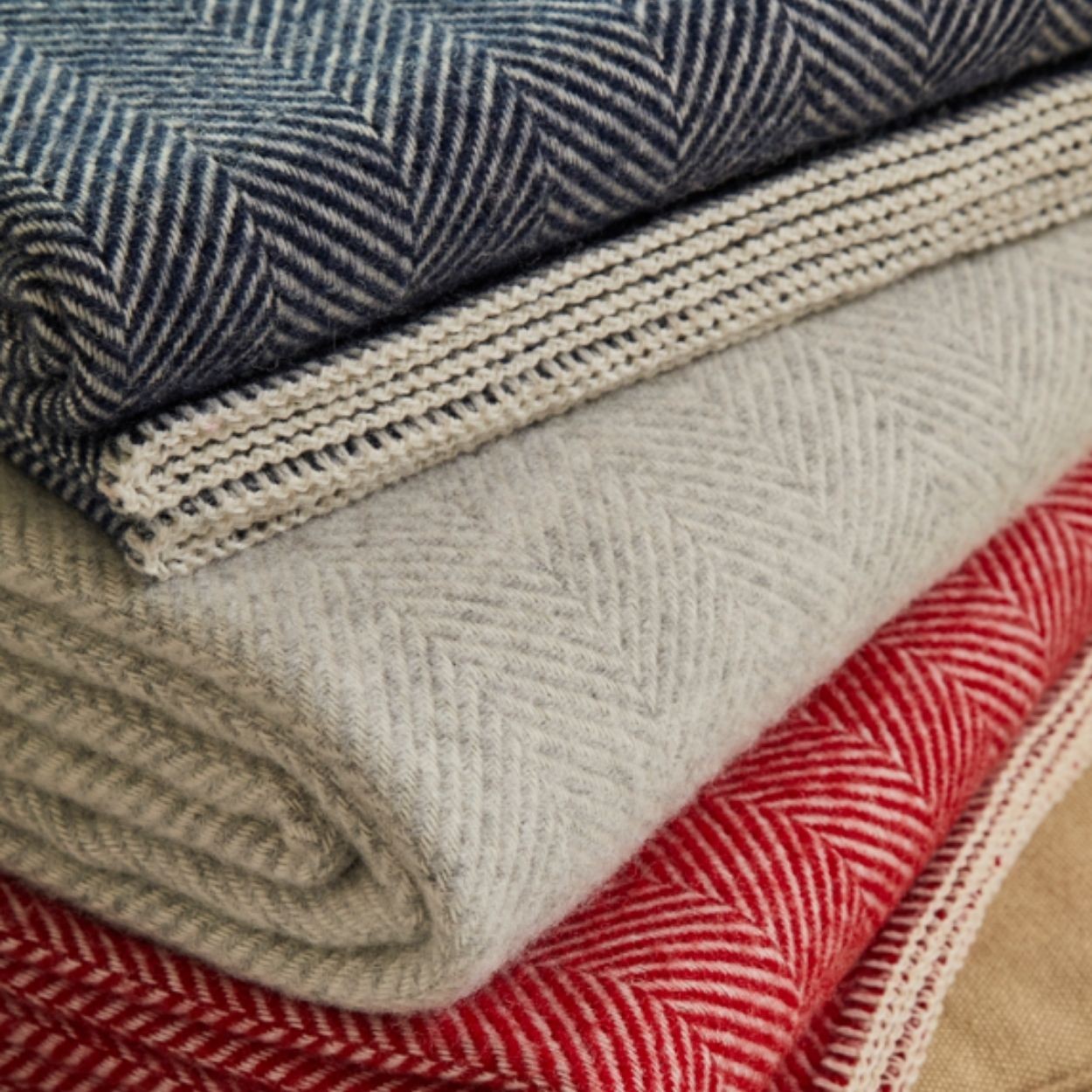 Fishbone Red Blanket Stitch Throw By Tweedmill