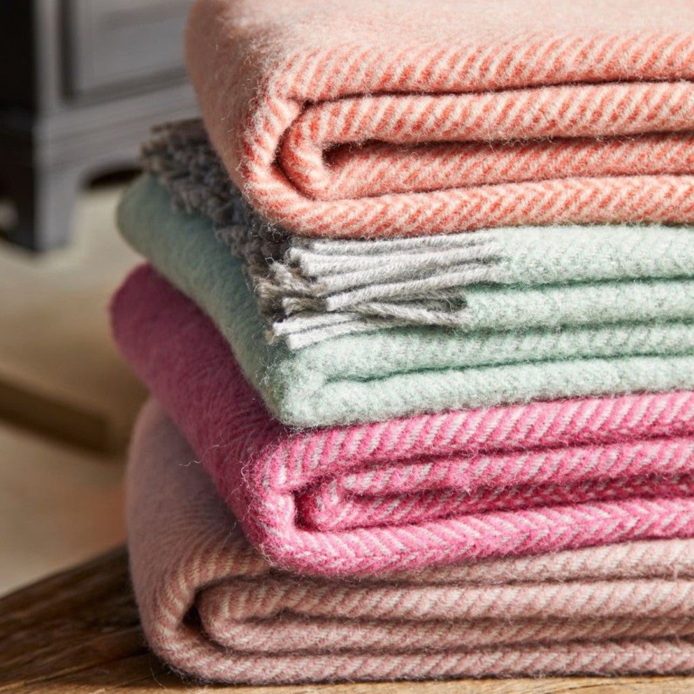 Pink & Silver Herringbone Throw By Tweedmill