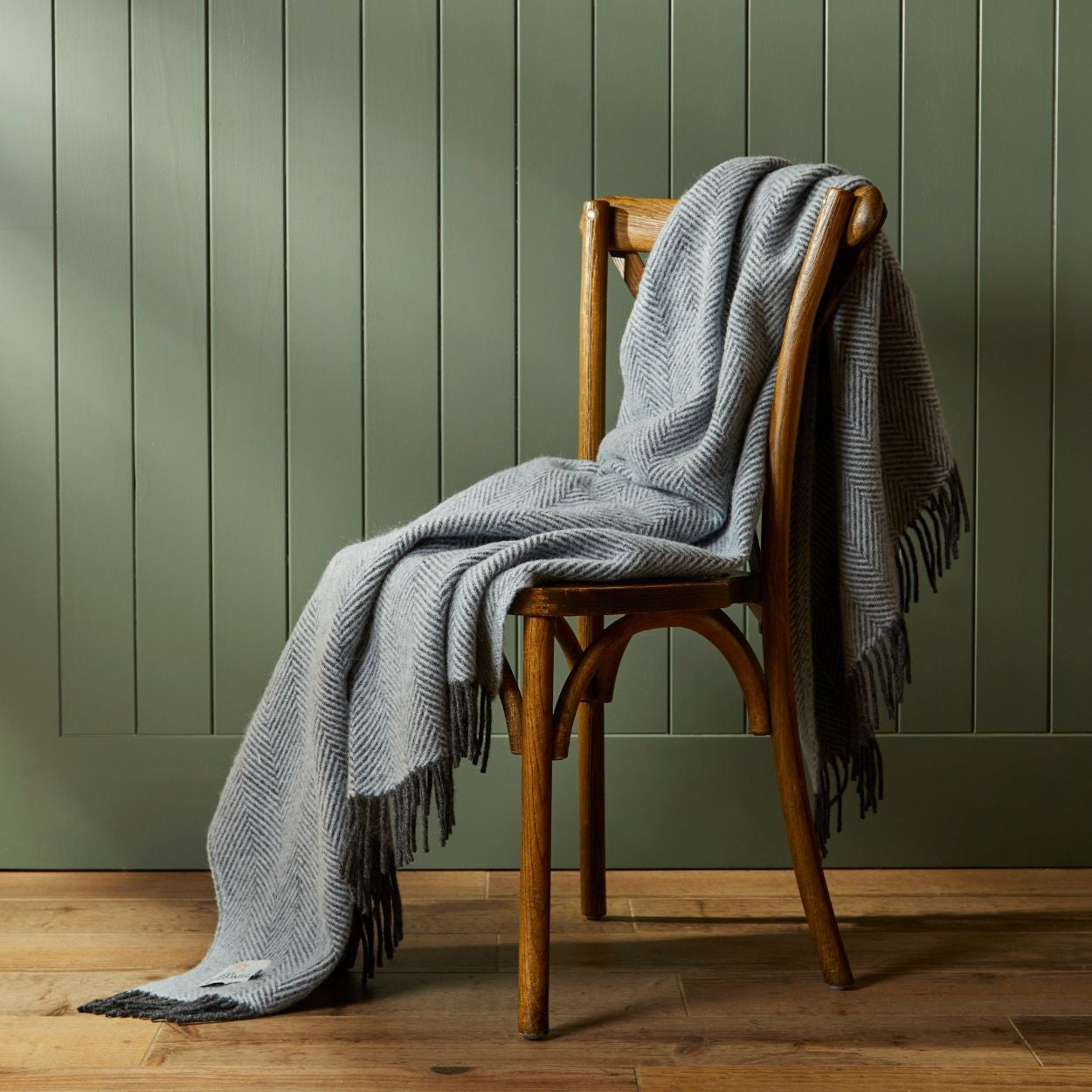 Blue & Charcoal Herringbone Throw By Tweedmill